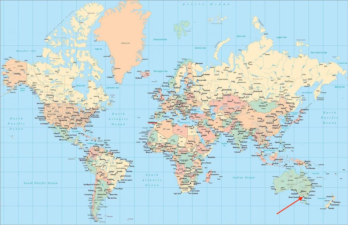 墨尔本在世界地图上的位置