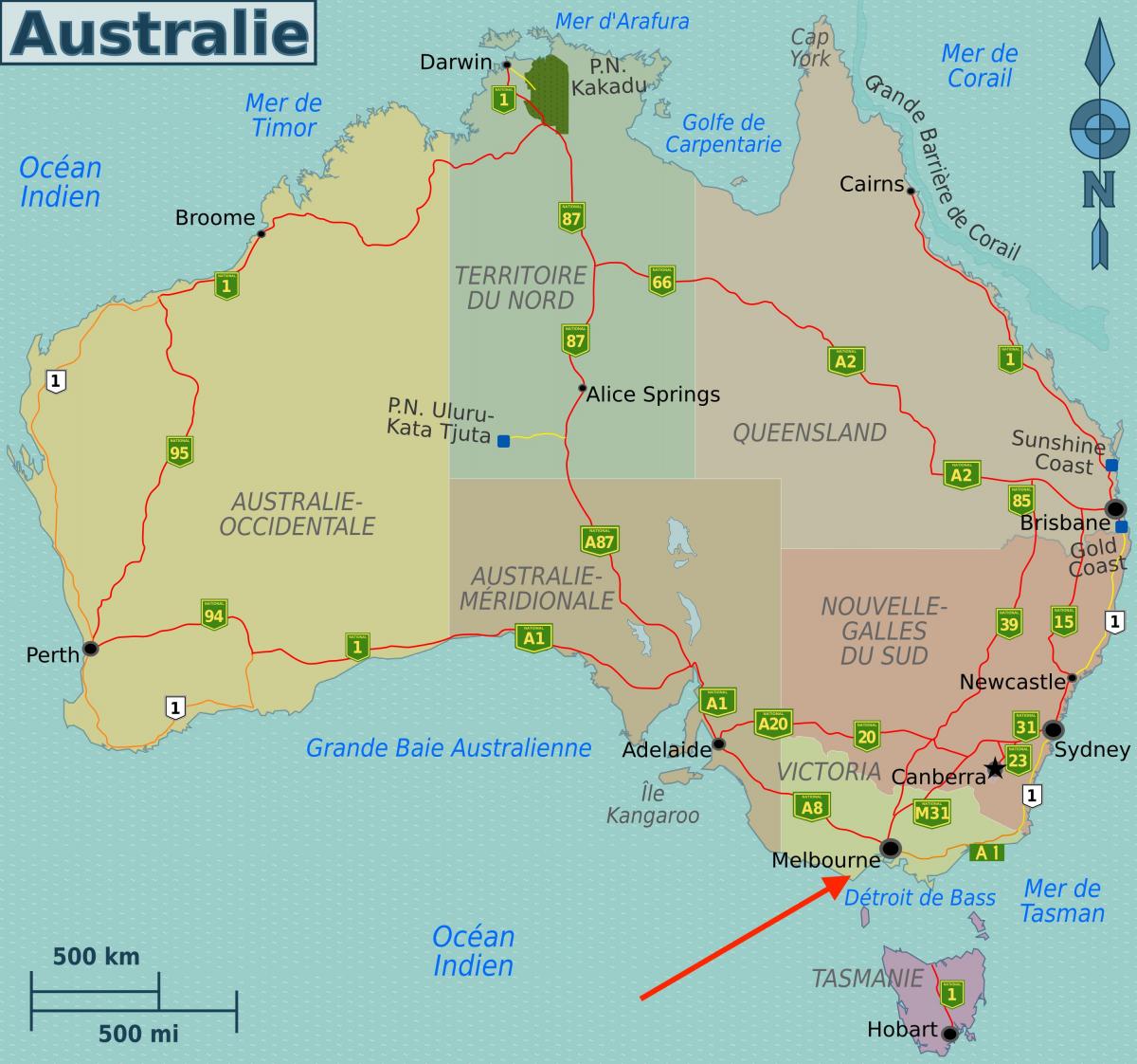 墨尔本 在维多利亚州 - 澳大利亚地图